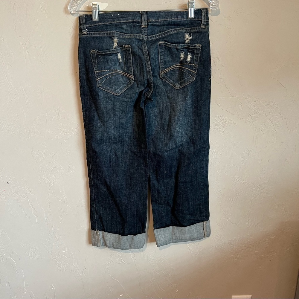Decree Vintage Boho Wide‎ Leg Distressed Denim Capris - Picture 7 of 10